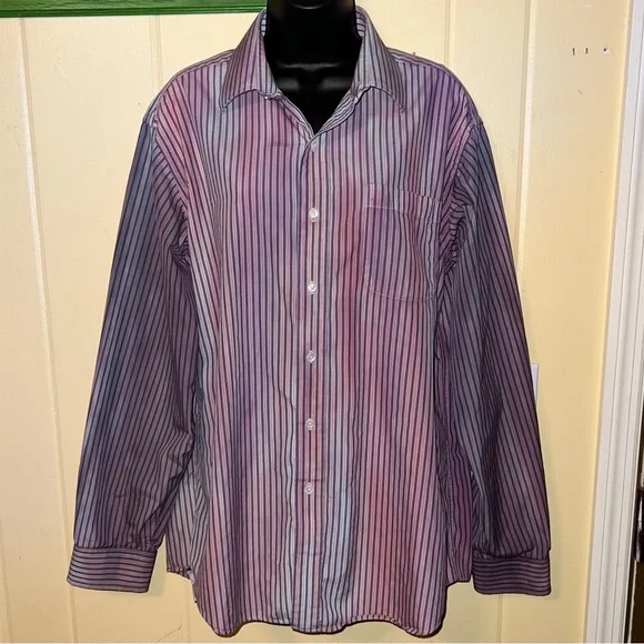 Stafford Custom Tie Dye Colorful Stripe Long Sleeve Button Up Shirt Size 16.5 - Picture 6 of 8